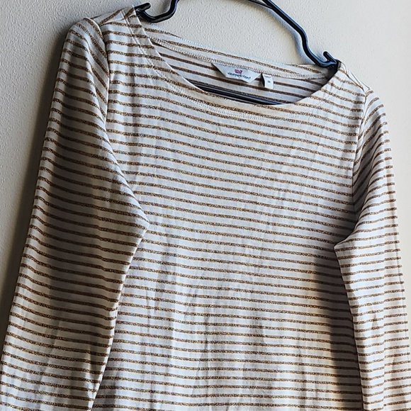 Vineyard Vines Gold/Cream Scoop Neck Striped Jersey Size Medium - Picture 2 of 11